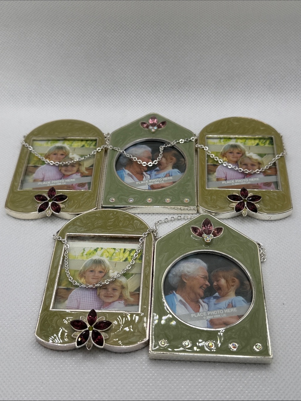 5 Hallmark Olive Green & lime  Enamel Photo Frame picture Aurora & rhinestones